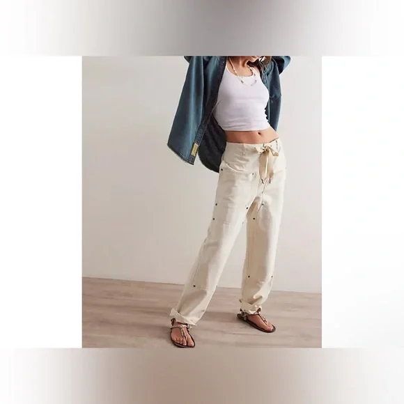NWT Free People We the Free Hayden Pull On Pants barnacle island ivory - medium
